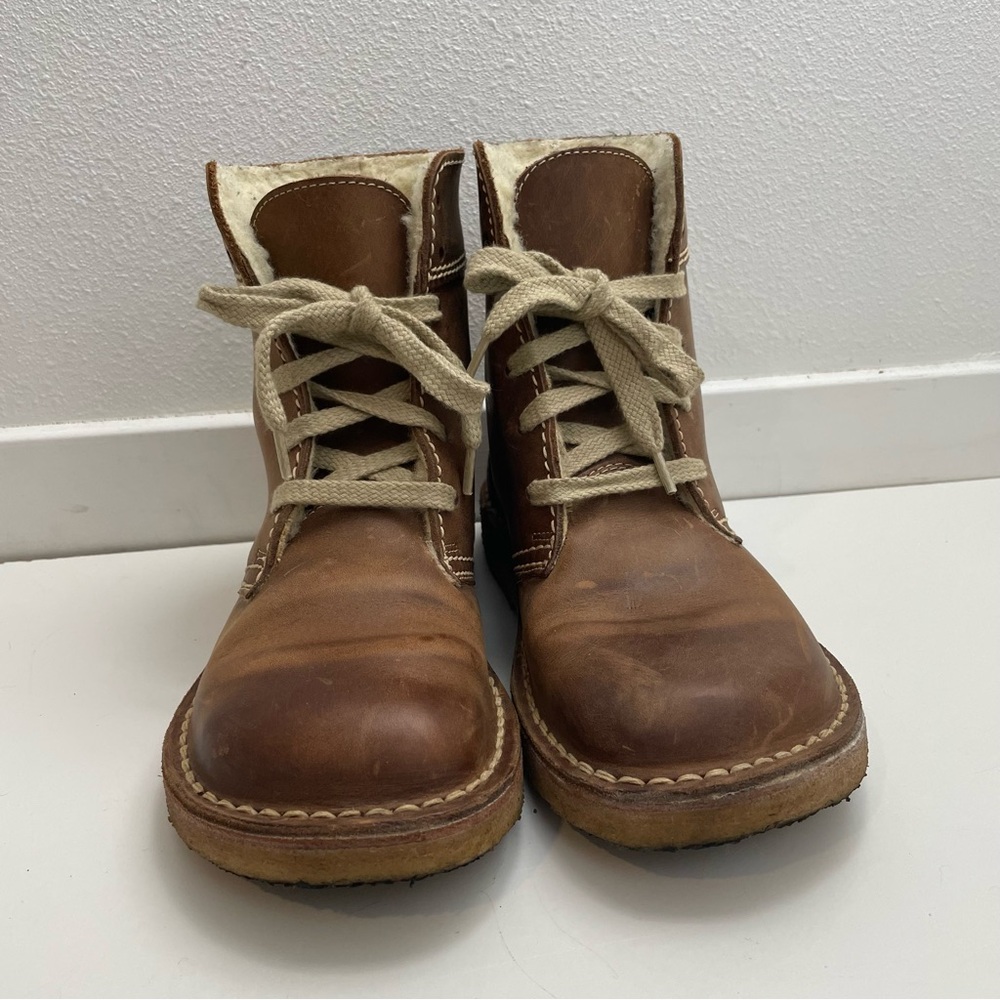Women’s Brown Lace-Up Leather Boots with Cream Laces - Picture 5 of 15